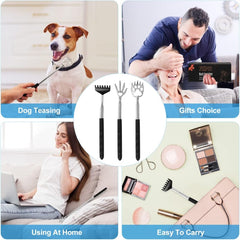 new 3 Pack Back Scratcher Metal Portable Telescoping with Rubber Silver, Black 07FC0E-D4 - KOEEK