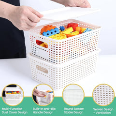 Plastic storage basket with lid - Stackable plastic storage box 07FC0E-D4 - KOEEK