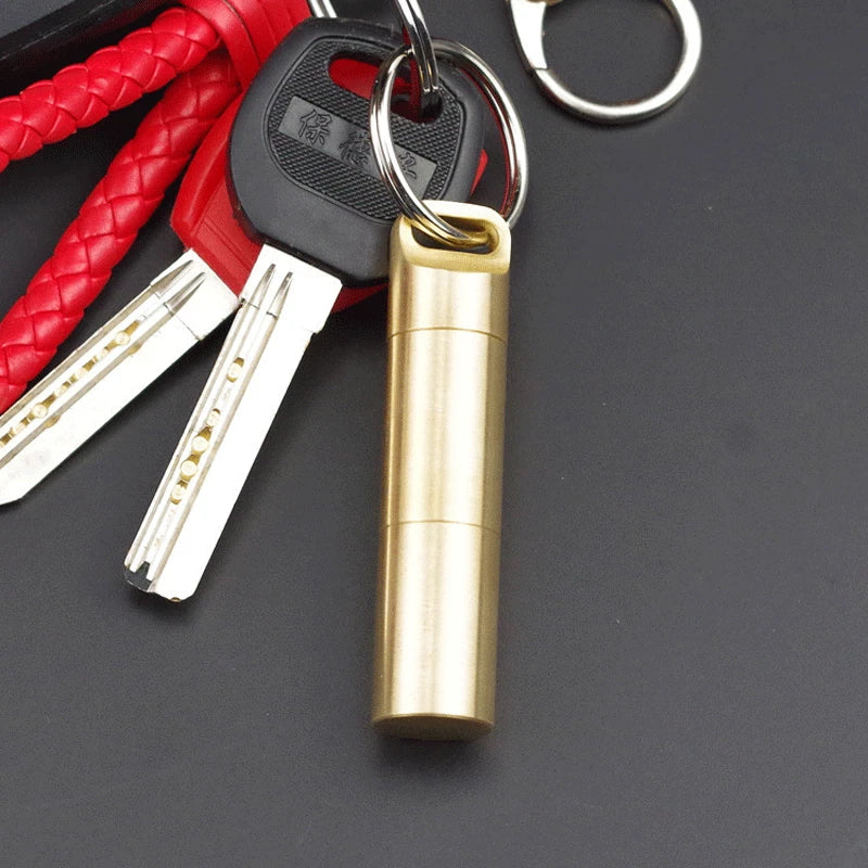 EDC Brass Waterproof Pill Case Holder EDC Pill Organizer Container 2 Compartment 07FC0E-D4 - KOEEK