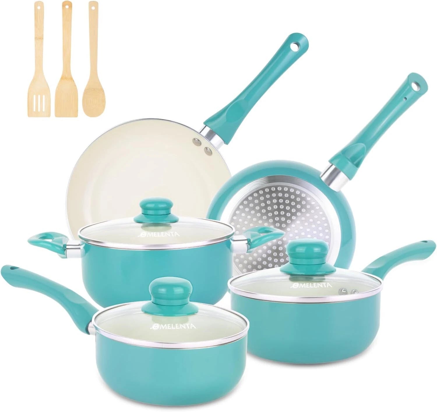 Nonstick Cookware Set,11 Piece Kitchen Cookware Set,Ceramic Nonstick Cooking Set 07FC0E-D4 - KOEEK