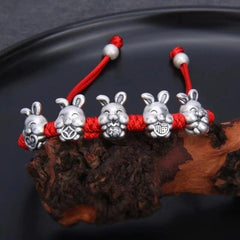 Pure S925 Sterling Silver Bracelet luck Carved Five Rabbits Bracelet AAA 07FC0E-D4 - KOEEK