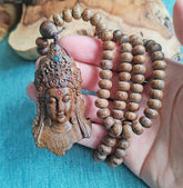 8mm*108 Natural Wood Prayer Beads Necklace KWAN-YIN Buddha Pendant Blessing 07FC0E-D4 - KOEEK