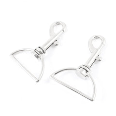 2 Pcs 1.5" Dia Silver Tone Metal D Ring Swivel Hook Keyring Key Chain 07FC0E-D4 - KOEEK