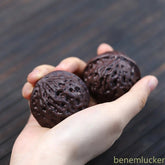 1Pair 4.4cm Yixing Purple Clay Handcarved Walnut Tea Pet Handball Luck Ornament 07FC0E-D4 - KOEEK