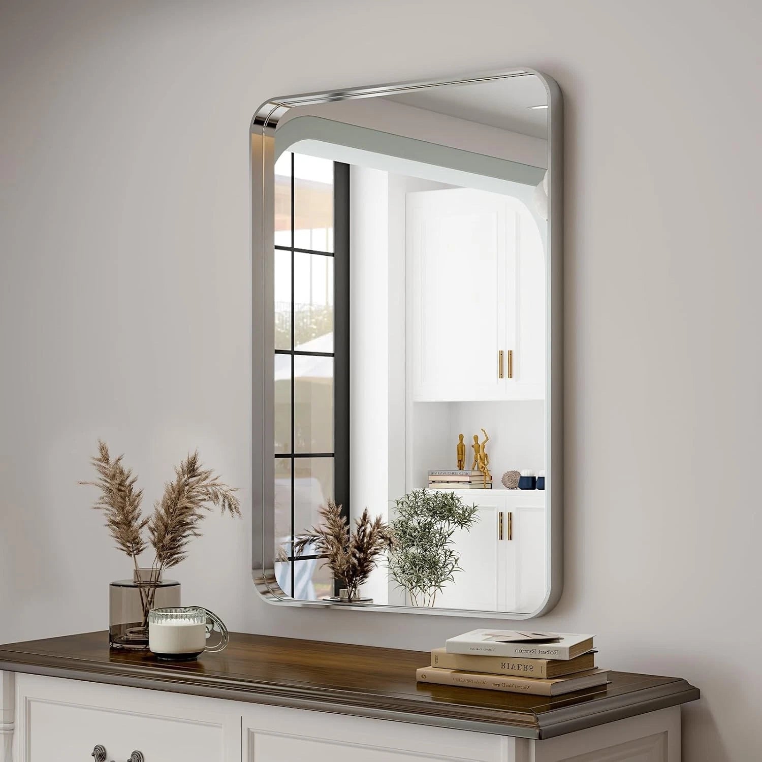 Silver Bathroom Mirror for Wall, 30x22''Rectangular Aluminum Alloy Framed Mirror 07FC0E-D4 - KOEEK