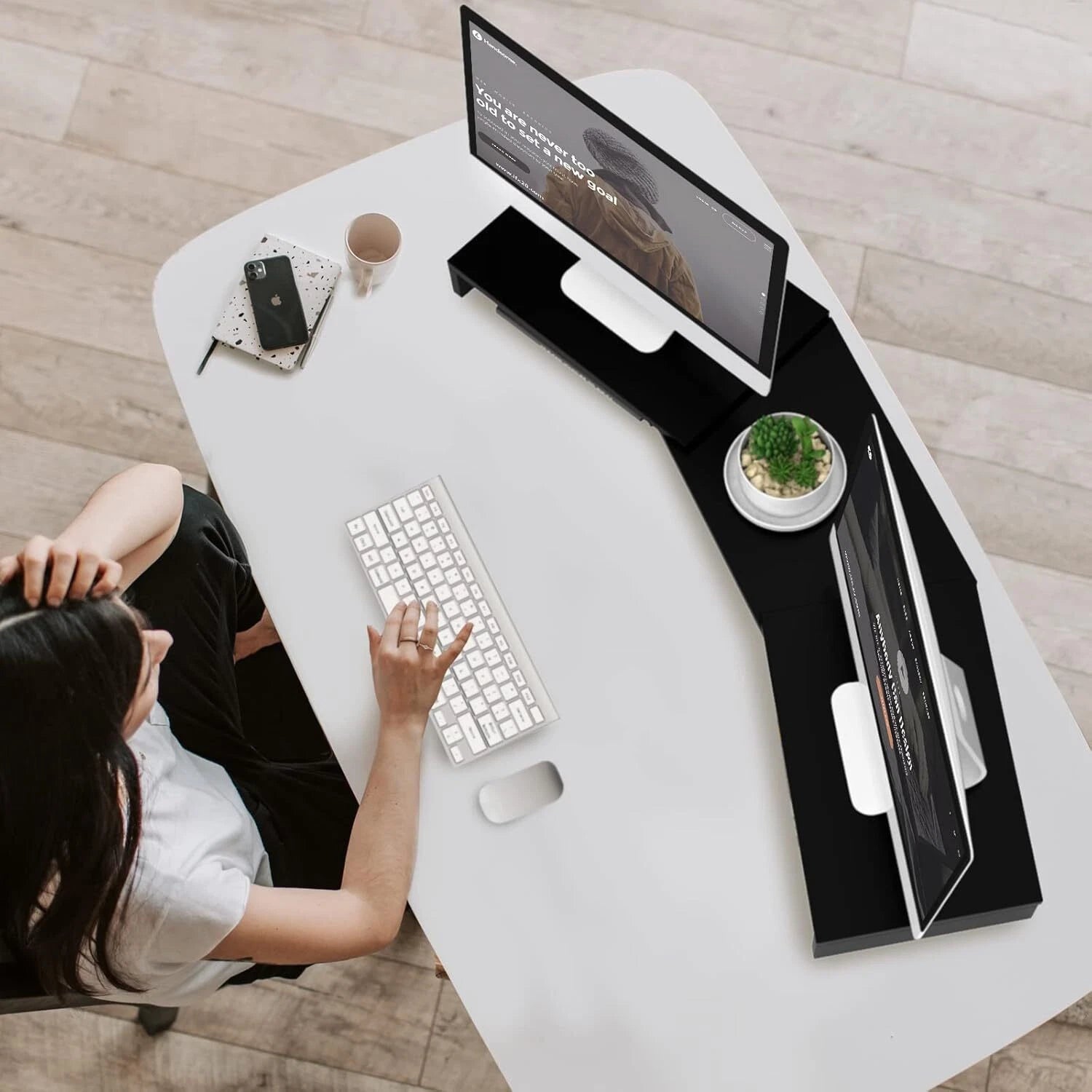 Dual Monitor Stand Riser Office Desktop Organizer Stand 2 Monitors,Adjustable 07FC0E-D4 - KOEEK