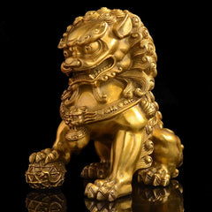 Feng Shui Chinese Bronze Lion Statue Copper Evil Guardian Door Fu Foo Dog A Pair 07FC0E-D4 - KOEEK