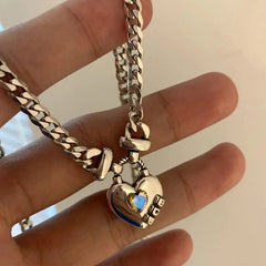 925 Silver women Vintage Unique Heart Pendant Necklace Retro Cuban Link Chain 07FC0E-D4 - KOEEK