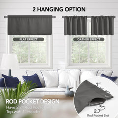 Short blackout curtain panel, 30 inches wide x 30 inches long,dark gray,set of 2