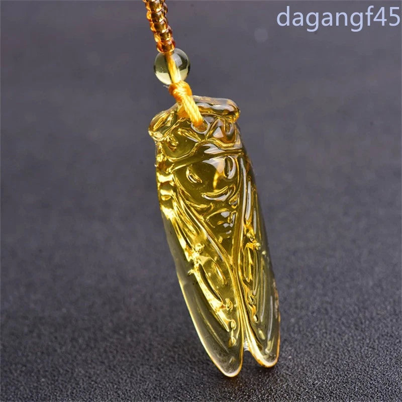 1Pc Yellow Crystal Hand-Carved Chinese Pendant Amulet Jewelry Necklace Gift 07FC0E-D4 - KOEEK