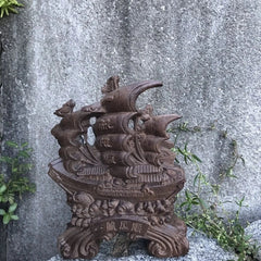 Agarwood Carved One-Piece Feng Shui Dragon Boat Figurine Office Home Decor 07FC0E-D4 - KOEEK