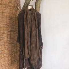 Mens Flax Linen Cotton Striped Breathable Brown Scarf Unisex Shawl Neckerchief 07FC0E-D4 - KOEEK