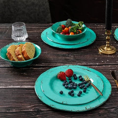 18-Piece Farmhouse Melamine Dinnerware Set - Shatterproof, Lightweight, Durable