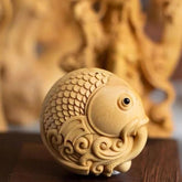 Boxwood Koi Dragon Gate Carved Hand Piece Portable Wood Pendant 07FC0E-D4 - KOEEK