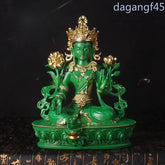 8" Buddhist Patriarch Resin Green Tara Bodhisattva Statue Amulet Decoration 07FC0E-D4 - KOEEK