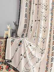 Boho Curtains Bohemian Window Treatments with Tassels Fringe & Geometric Print 07FC0E-D4 - KOEEK