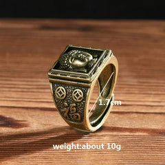 Retro Brass Sakyamuni Buddha Heads Ring Hand-carved Finger Ring Buddhism Rings 07FC0E-D4 - KOEEK