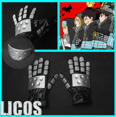 Cosplay Fire Force Shinra Kusakabe PU Leather Full Finger Gloves Mask Party Prop 07FC0E-D4 - KOEEK