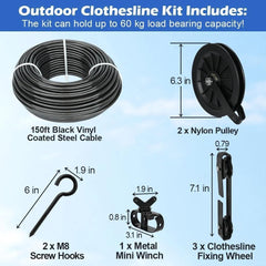 Outdoor clothesline set,150foot black PVCcoated galvanized clothesline pulleyset 07FC0E-D4 - KOEEK