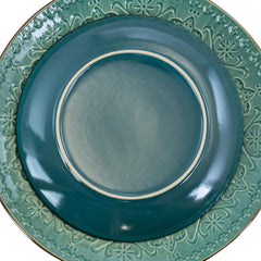 Round Stoare Cameo Dinnerware Set, 16 Piece, Ocean Teal and Green 07FC0E-D4 - KOEEK