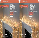 2x Premier 960 LED Cluster Action Christmas Tree Light Clear Cable WARM WHITE PREMIER - KOEEK