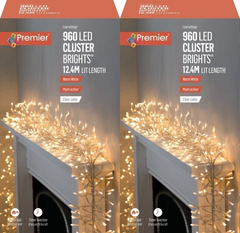 2x Premier 960 LED Cluster Action Christmas Tree Light Clear Cable WARM WHITE PREMIER - KOEEK