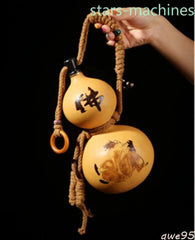 5"inch Natural Wine Gourd Carved Ji Gong Buddhist Monk Out Water Calabash Bottle 07FC0E-D4 - KOEEK