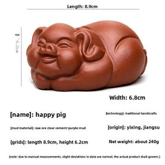 8.9cm Yixing Purple Clay Handcarved Wealth Pig Tea Pet Auspicious Ornament 07FC0E-D4 - KOEEK