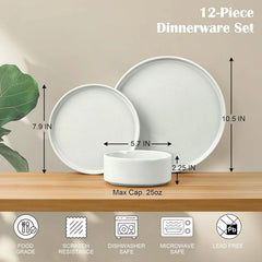 Stoare Dinnerware Sets, 12-Piece Plates and Bowls Dish Set for 4, Kitchen 07FC0E-D4 - KOEEK
