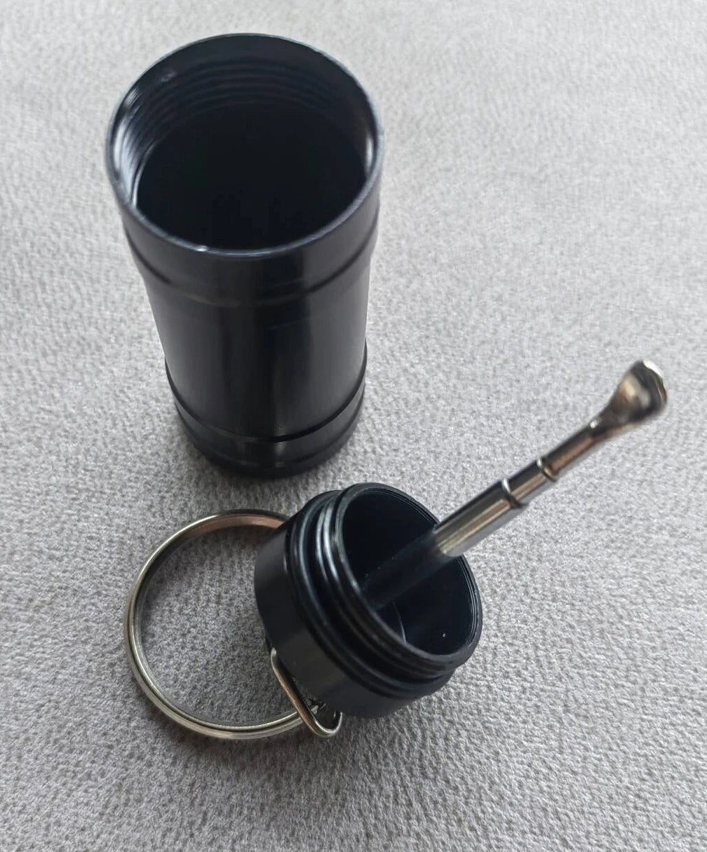 Premium Aluminum Waterproof Medication Pill Container Box Key Chain With Spoon 07FC0E-D4 - KOEEK