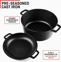 2 in 1 Large Cast Iron Dutch Crock - 5-Quart Dutch Crock with Lid 07FC0E-D4 - KOEEK