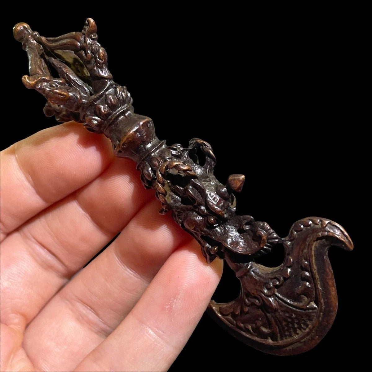 Nepalese Tibetan Handheld Ritual Tool Vajra Dragon Head Ornament 07FC0E-D4 - KOEEK