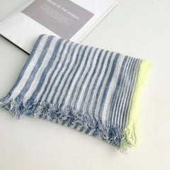 Mens Flax Linen Preppy Scarf Breathable Casual Stripe Neckerchief Shawl 07FC0E-D4 - KOEEK