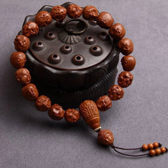 12mm Natural Walnut Handcarved Eighteen Arhat Hand String Amulet Bracelet 07FC0E-D4 - KOEEK