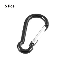 5 Pcs Black Silver Tone Aluminum Alloy Spring Gate Clip Carabiner Hook 07FC0E-D4 - KOEEK