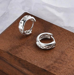 1 Pair Mens Women 999 Sterling Silver Bali Hinged Huggie Hoop Earrings 07FC0E-D4 - KOEEK