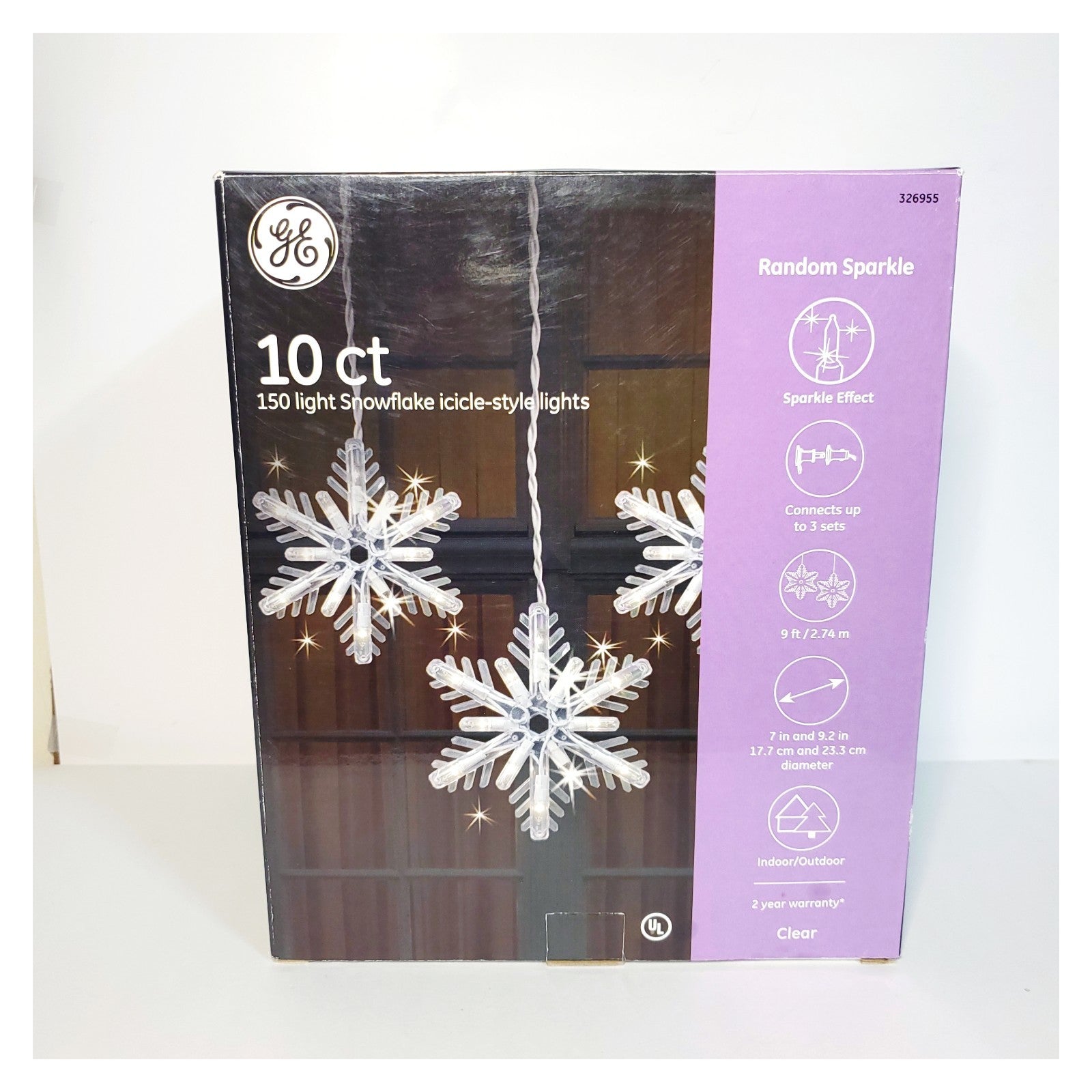 GE 10 CT 150 Light Snowflake Icicle Stylelights Random Sparkle Clear Christmas GE - KOEEK