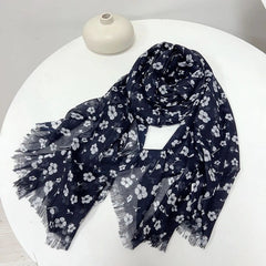 Women White Floral Blue Stole Scarf Summer Spring Soft Breathable Thin Shawl 07FC0E-D4 - KOEEK