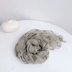 Womens Flax Linen Floral Scarf Soft Breathable Elegant Stole Neckerchief 07FC0E-D4 - KOEEK
