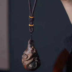 7cm Agarwood Good Luck Fortune Xianglong Gourd Handmade Engraving Pendant Statue 07FC0E-D4 - KOEEK