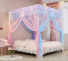 Rainbow Canopy Bed Curtains with Lights - Princess Bed Canopy for Girls 07FC0E-D4 - KOEEK