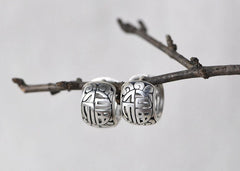 "Fu" Chinese Style Hollow Fortune Character Earrings Silver Plated Craft 07FC0E-D4 - KOEEK