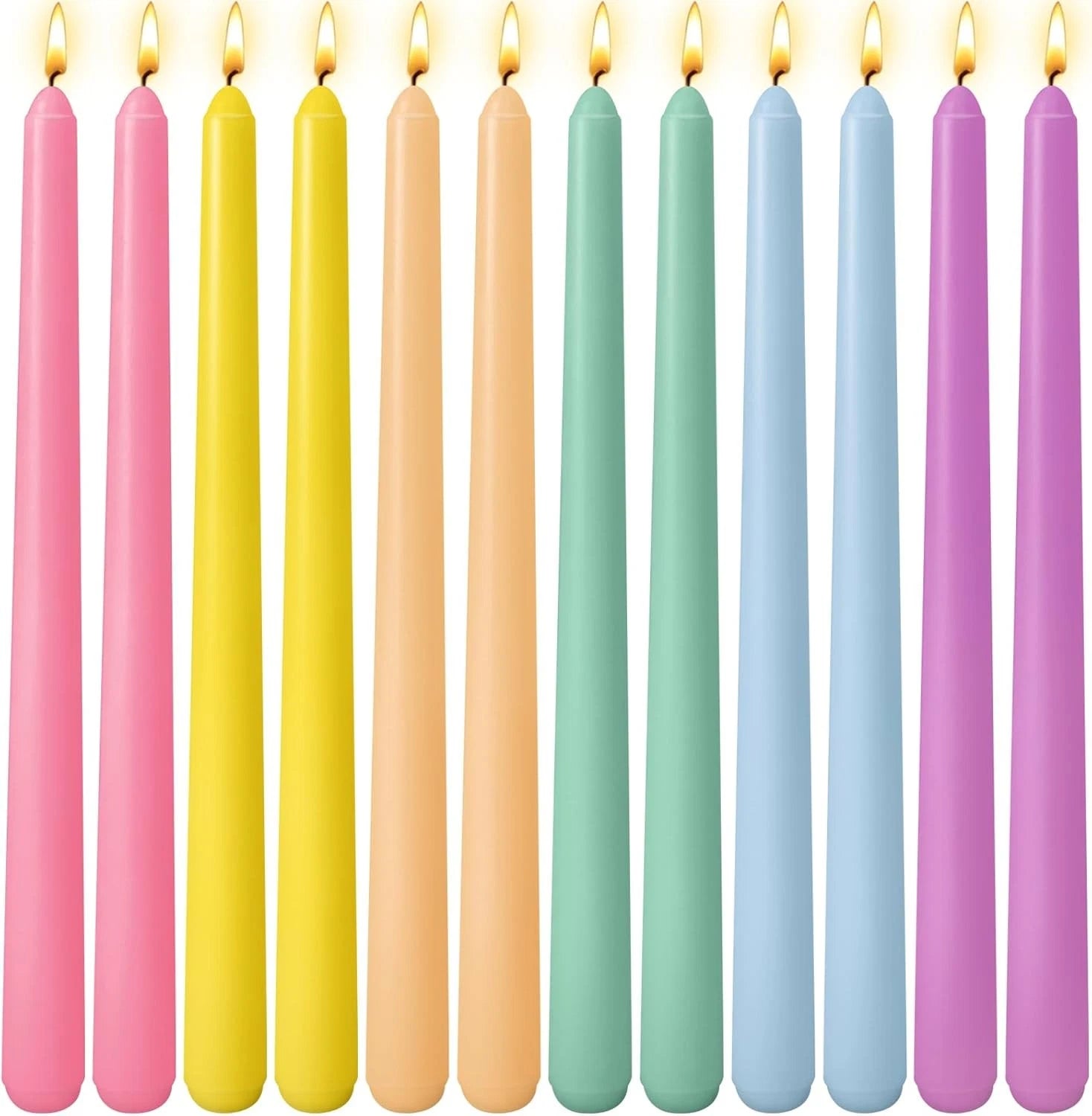12 Pack 10 inch Multi-Color Taper Candle Set for Holiday Dinner Party 07FC0E-D4 - KOEEK
