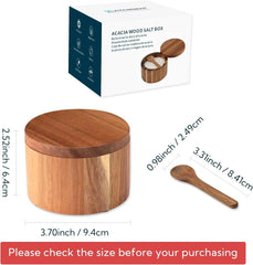 Acacia Wood Salt Cellar Bowl Box with Built-in Spoon to avoid Dust 07FC0E-D4 - KOEEK
