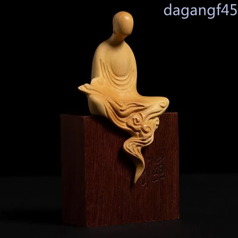 10cm Cliff Cypress Wood Handmade Carve Buddha Statue Handicraft Chinese 07FC0E-D4 - KOEEK