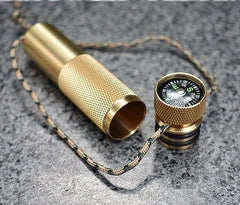 Hot EDC Brass Waterproof Pill Case Container Box Pendant w/ Compass Outdoor Tool 07FC0E-D4 - KOEEK