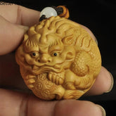 4.5cm Cypress Hand Carved Luck PI Xiu Pendant Fortune Amulet Transship Keychain 07FC0E-D4 - KOEEK
