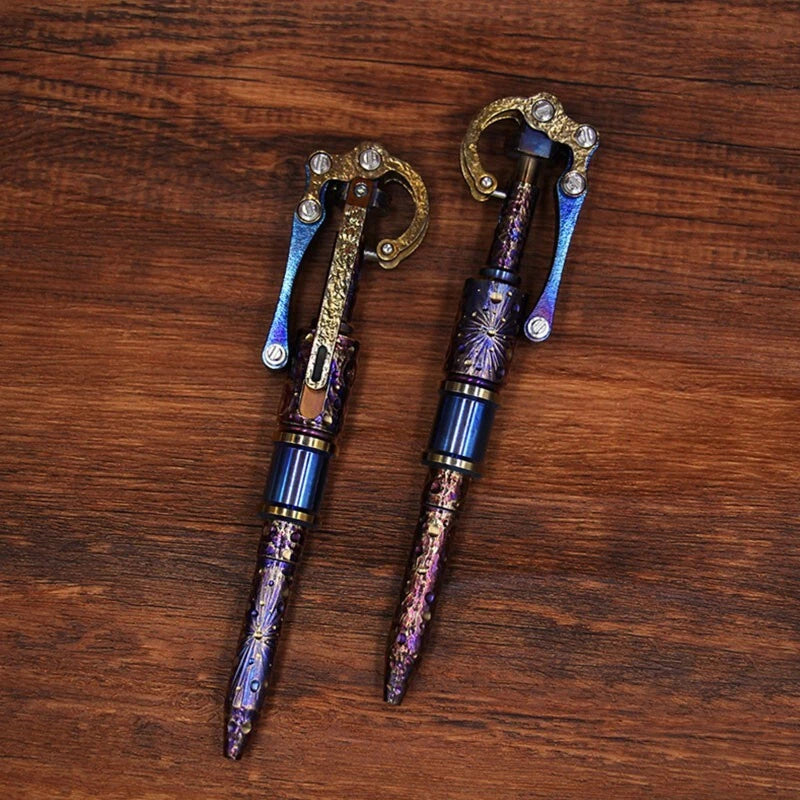 Titanium Meteorite Pattern Mechanical Signature Pen Tactical Ballpint Pen EDC 07FC0E-D4 - KOEEK