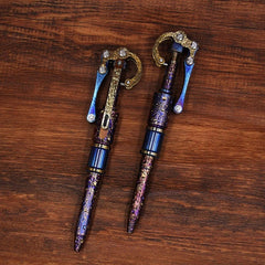 Titanium Meteorite Pattern Mechanical Signature Pen Tactical Ballpint Pen EDC 07FC0E-D4 - KOEEK