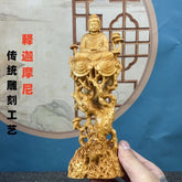 Cai Bai Wood Carved Sitting Buddha Figurine Home Décor Handicraft Wooden Statue 07FC0E-D4 - KOEEK